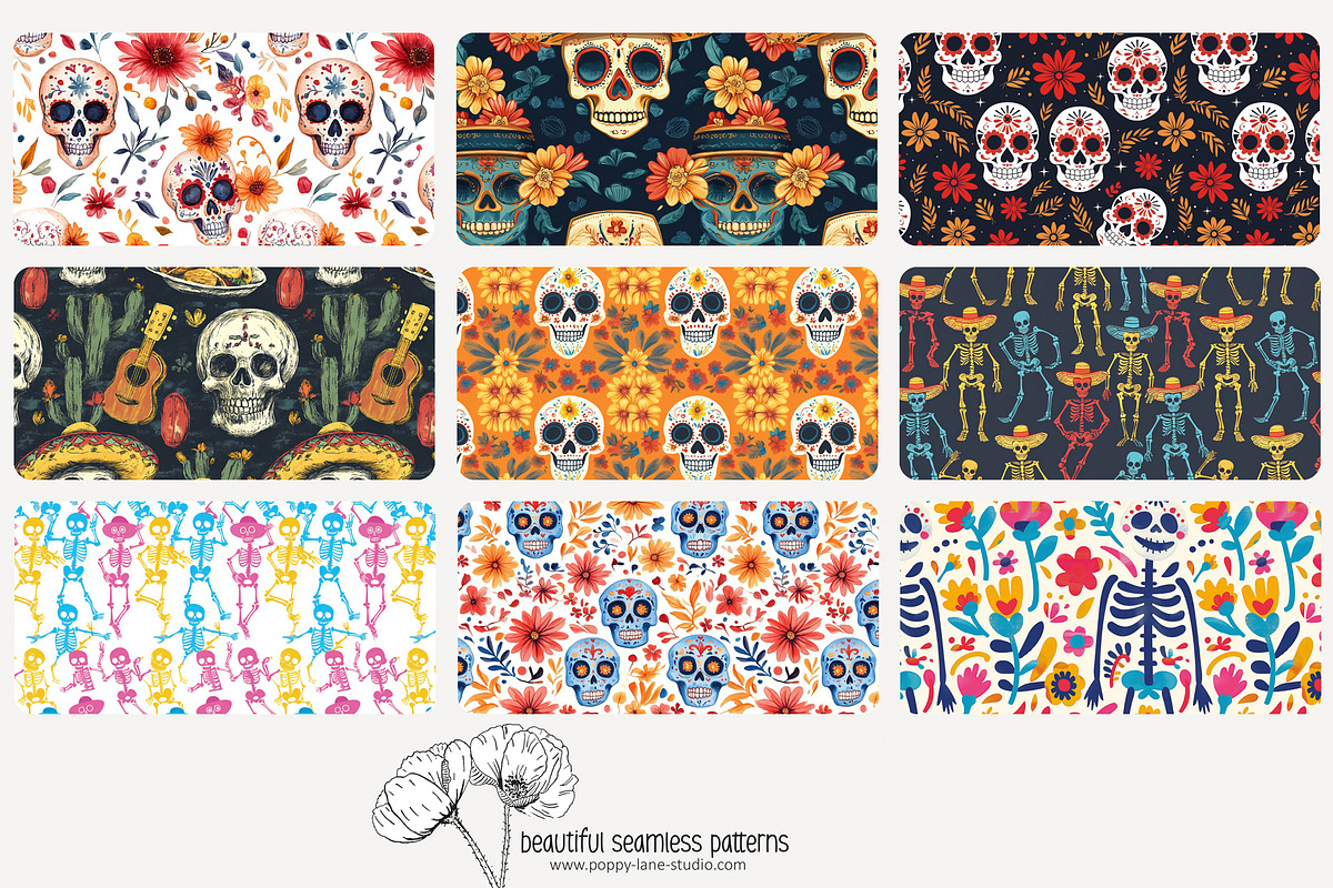 80 Dia de Muertos seamless pattern, a Pattern Graphic by Poppy Lane Studio (Photo 4 of 11)