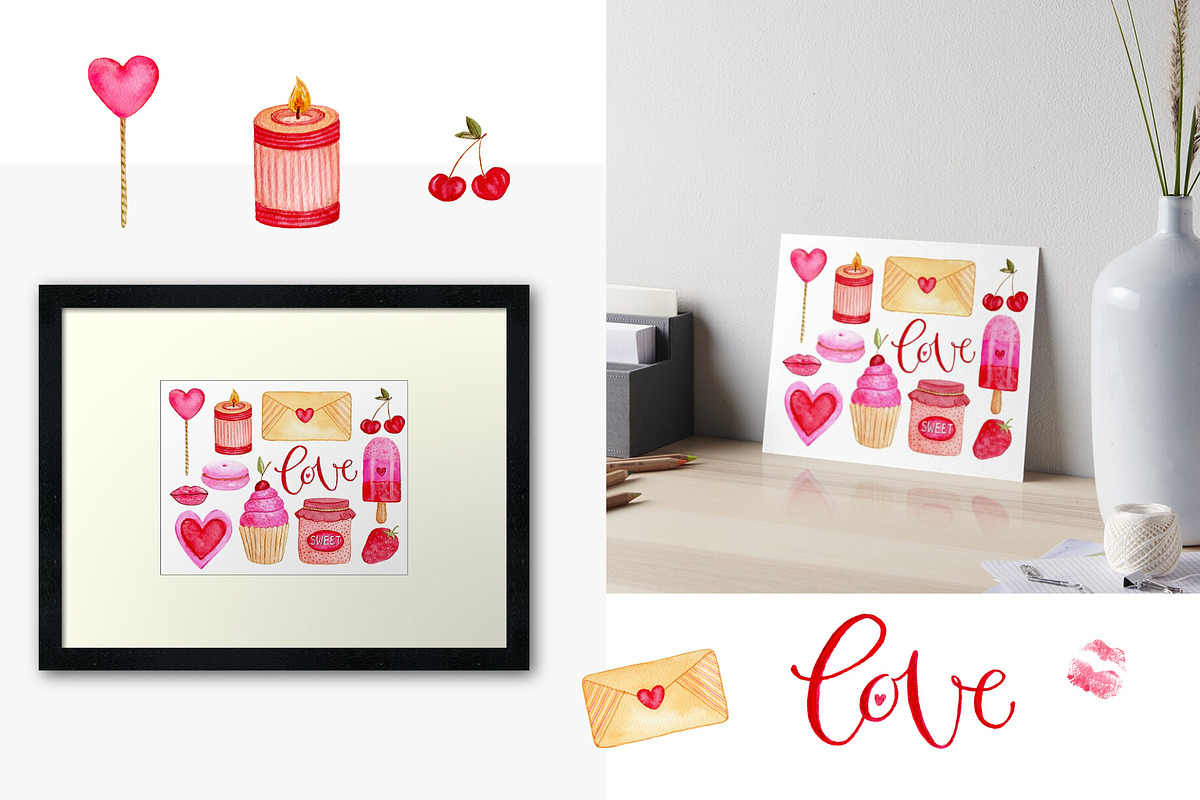Watercolor sweets. Patterns. Vector, a Decorative Illustration by inkionia♥ (Photo 1 of 4)