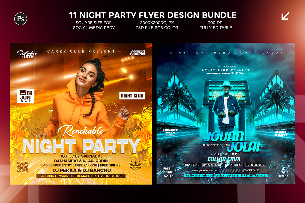 11 Night Party Flyer Design Bundle, a Graphic by Shajib Shikder (Photo 5 of 7)