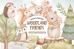 Watercolor Woodland Clipart Bundle, an Illustration by TatiMockup
