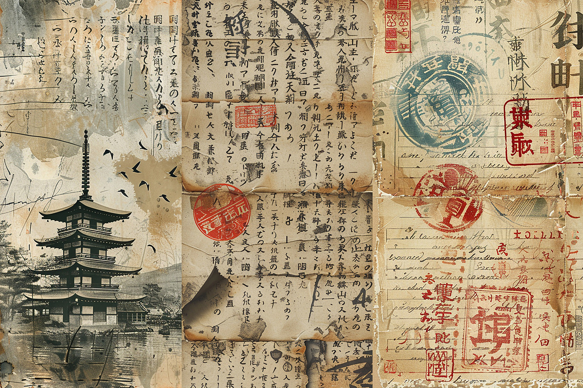 Grunge Japan Letters Digital Papers, a Background Graphic by BonaDesigns (Photo 5 of 5)