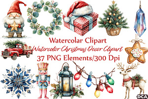 Watercolor Christmas Decor Clipart, an Illustration by DreamCafeArt