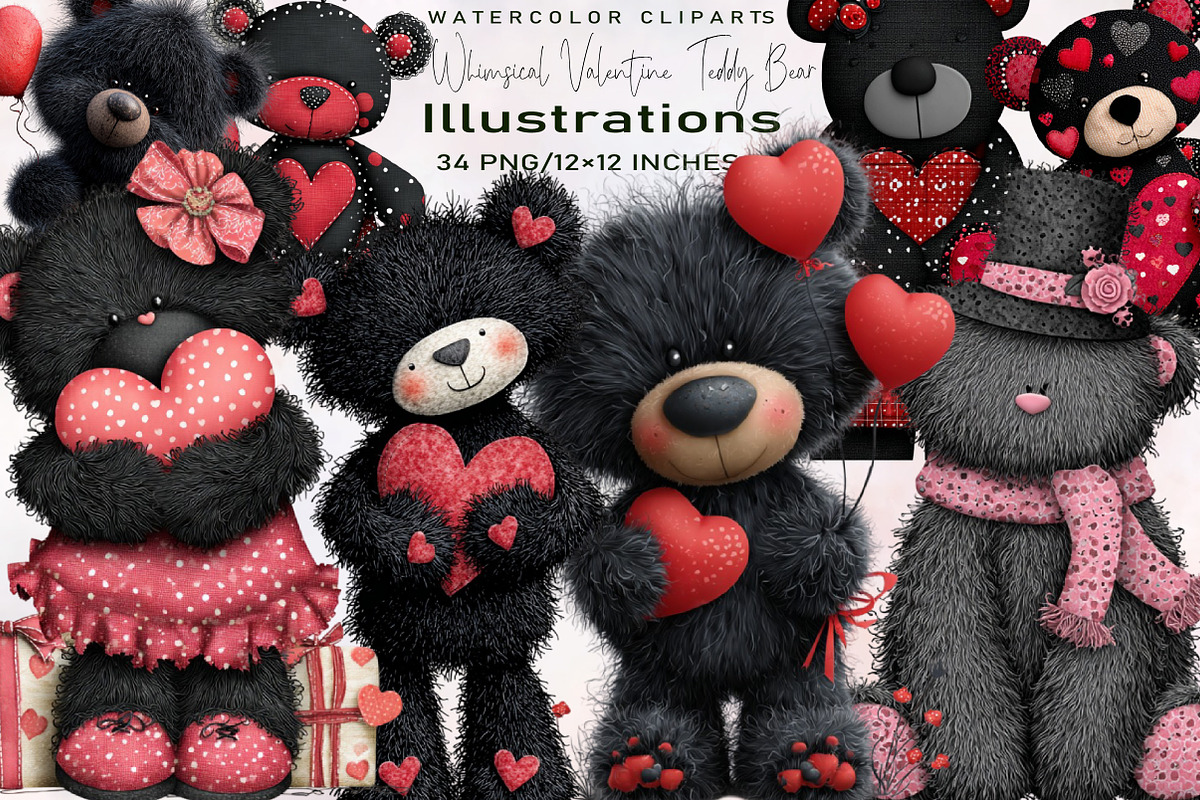 Whimsical Valentine Teddy Bear Clipa, an Illustration by SVGArt (Photo 1 of 8)