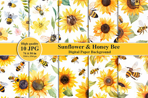 Sunflower Honey Bee Pattern Paper