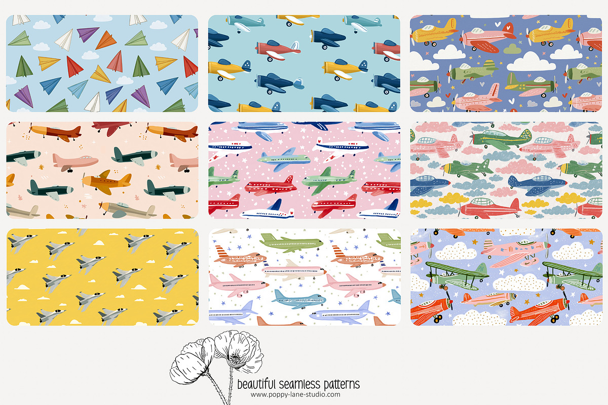 70 (kids) planes seamless pattern, a Pattern Graphic by Poppy Lane Studio (Photo 2 of 10)