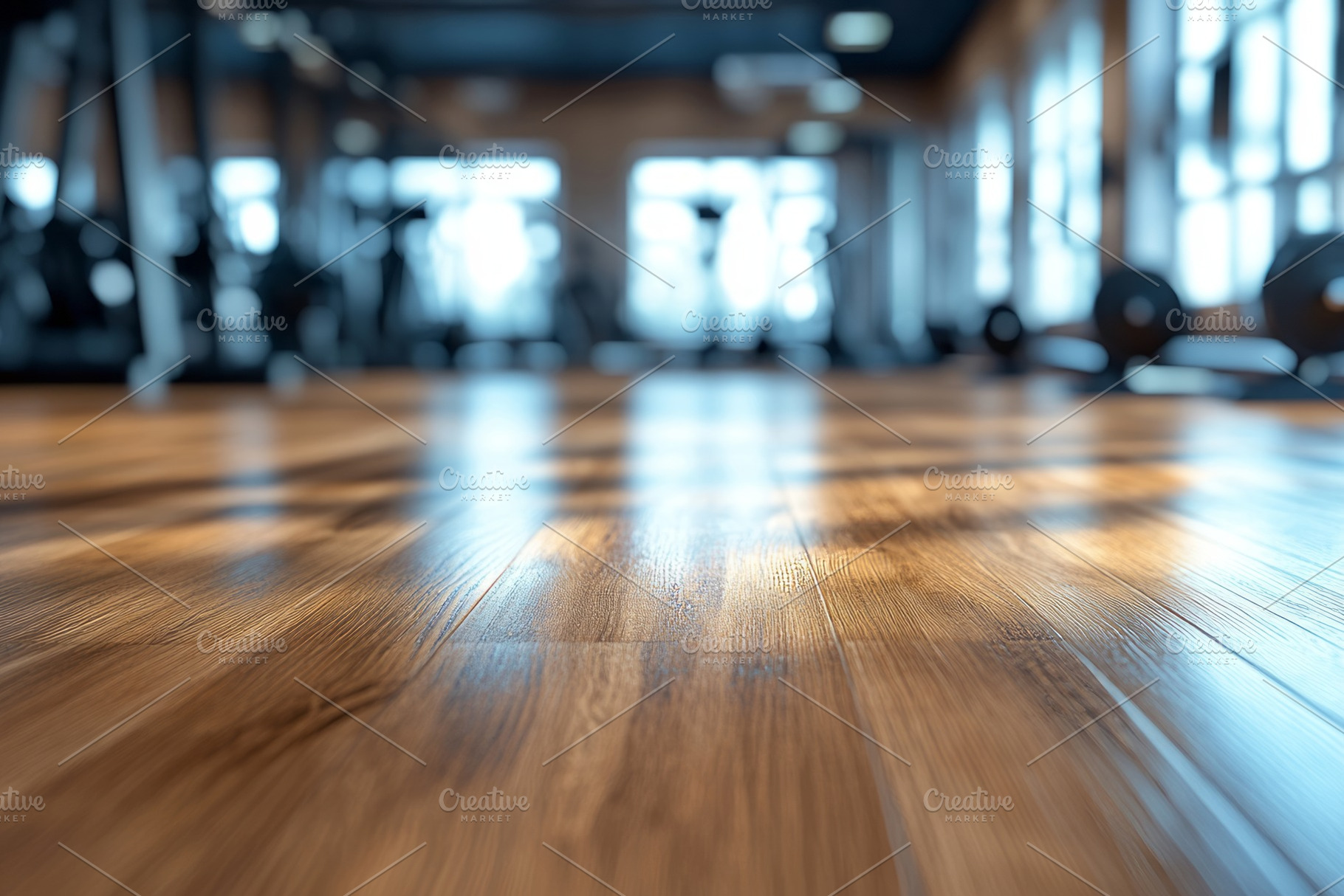 A well-lit gym floor with wooden planks reflecting the bright sunlight., a Background Photo by ImageMir