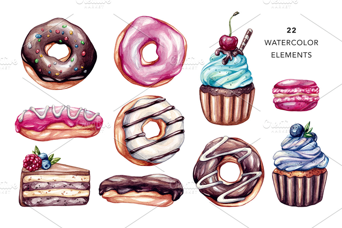 Sweet Dreams. Watercolor Sweets, a Food Illustration by Olga Olmix (Photo 2 of 12)