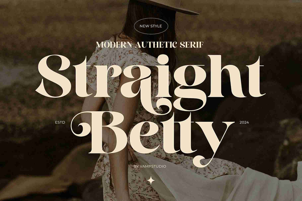 Straight Betty Modern Serif Font, a Serif Font by Vampstudio (Photo 1 of 13)