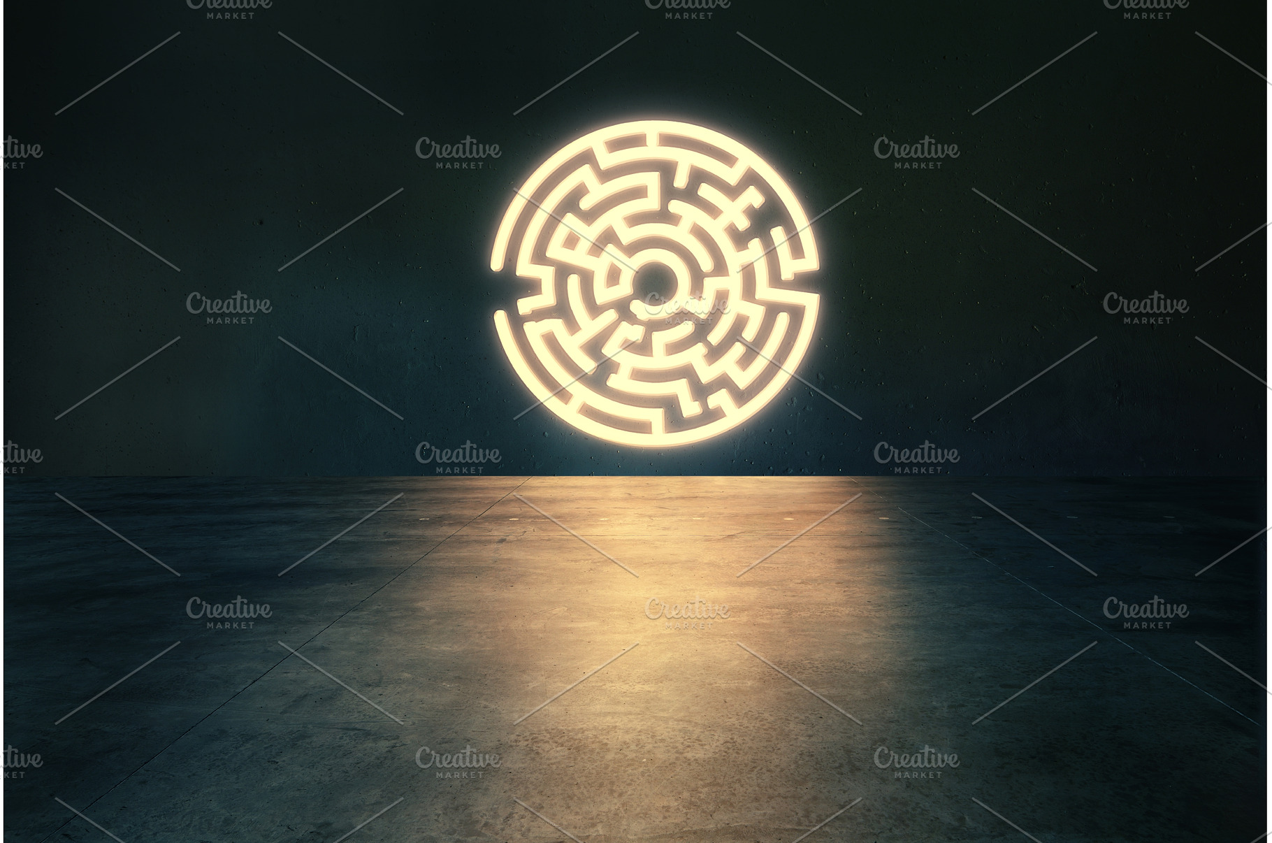 Glowing circular maze symbol in dark, a Background Photo by Gladkov photography