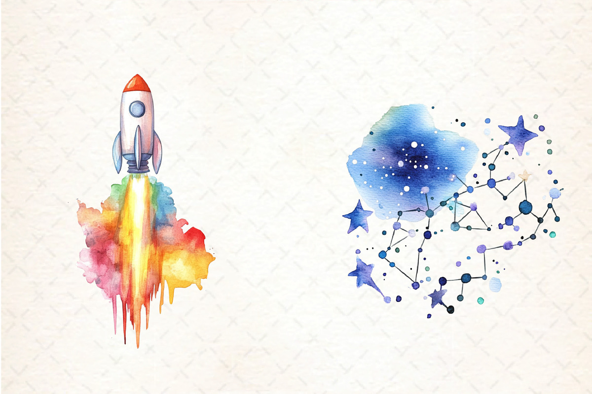 Watercolor Space Clipart Bundle, an Illustration by DreamCafeArt (Photo 2 of 5)