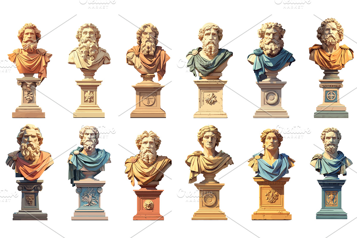 Set of ancient Greek cartoon busts, an Object Illustration by LadadikArt