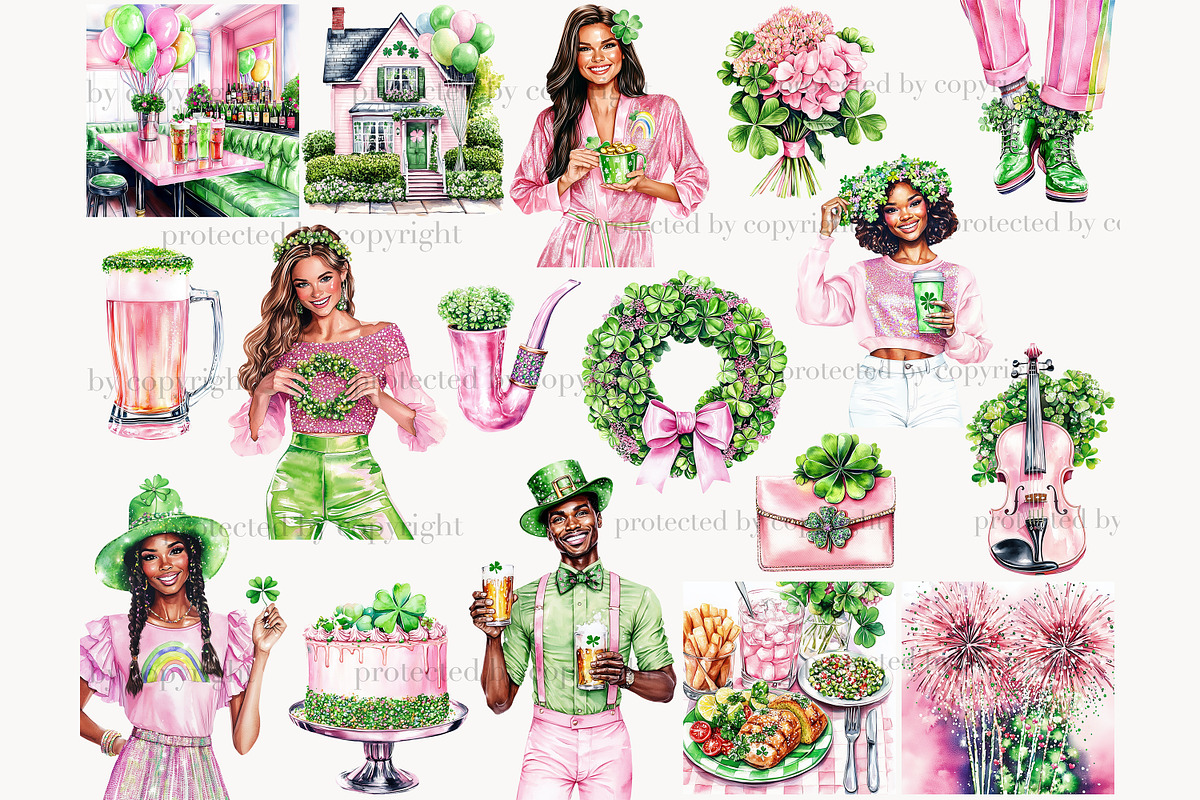 Pink St. Patrick’s Day Clipart, a Seasonal Illustration by GlamArtZhanna (Photo 4 of 6)