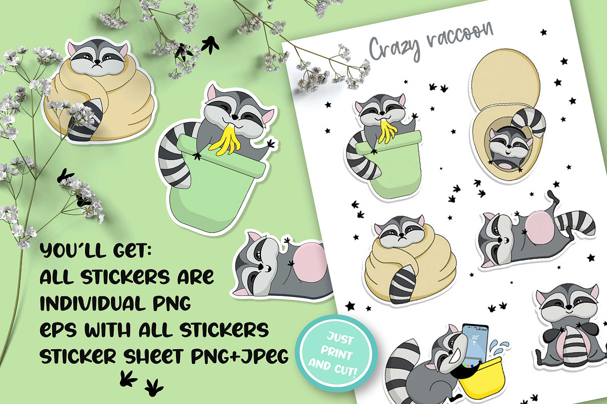 Funny Racoon sticker sheet, an Animal Illustration by Big Squirrel (Photo 2 of 4)