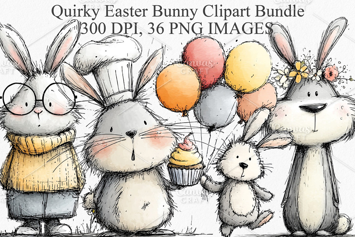 Quirky Easter Bunny Clipart Bundle, an Illustration by Canvas Craft (Photo 1 of 6)