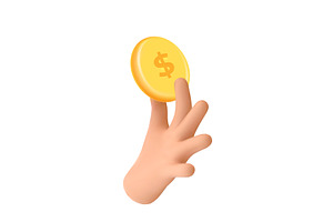 3d hand coin. Arm holding gold coins, a Finance Illustration by Stock-Smart-Start