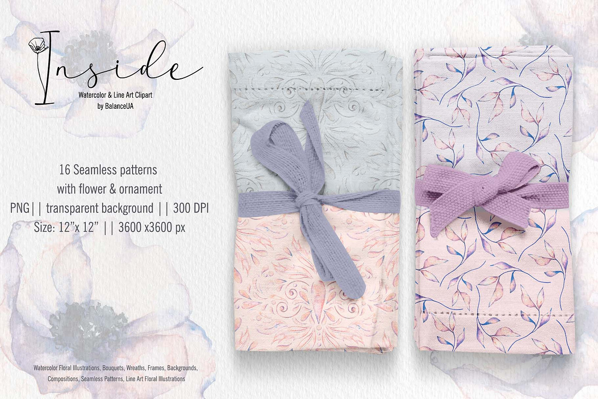 Inside Watercolor Floral Clipart, a Decorative Illustration by BalanceUA (Photo 17 of 19)