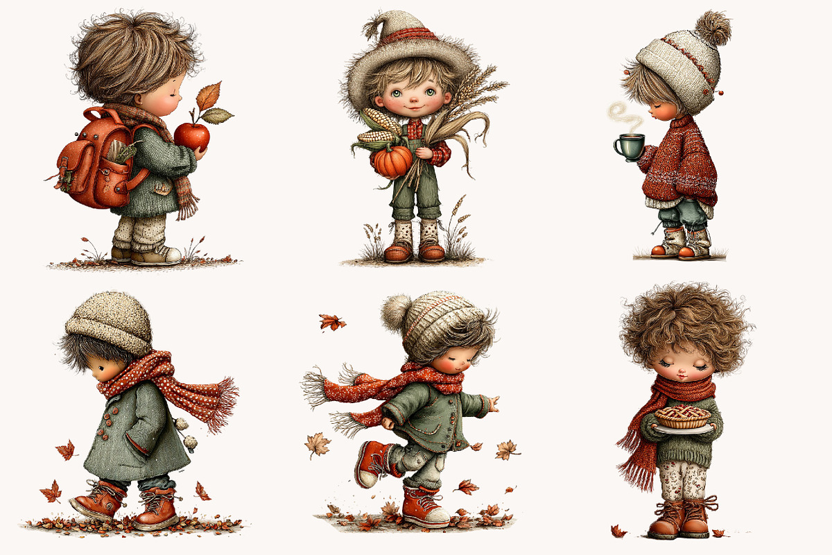 Whimsical Autumn Boy PNG Clipart, an Illustration by Designworld (Photo 6 of 9)