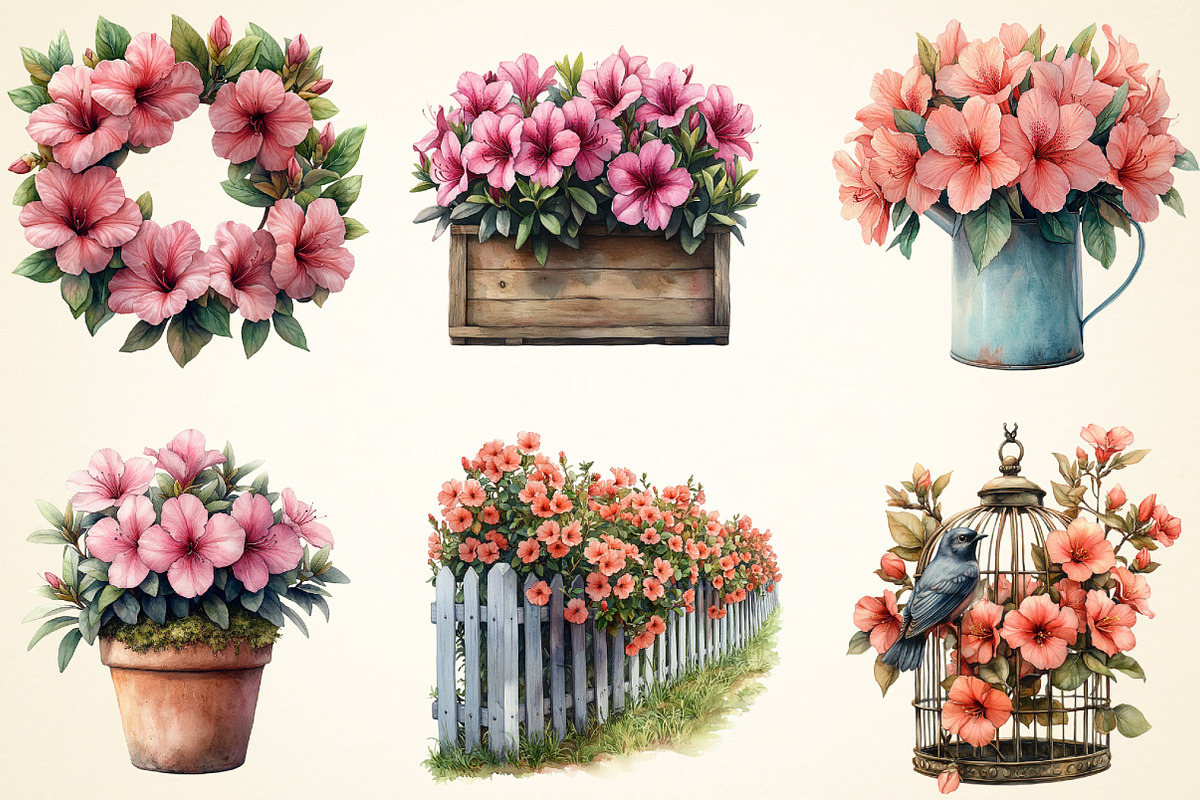 Spring Azalea Flower Clipart, a Work Illustration by OK Design (Photo 3 of 4)