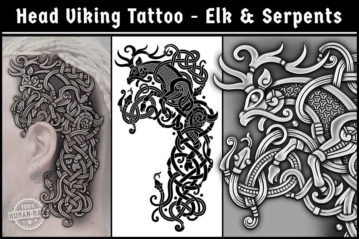 Viking Head Tattoo - Elk & Serpents, an Animal Illustration by Abysm Internal (Photo 1 of 3)