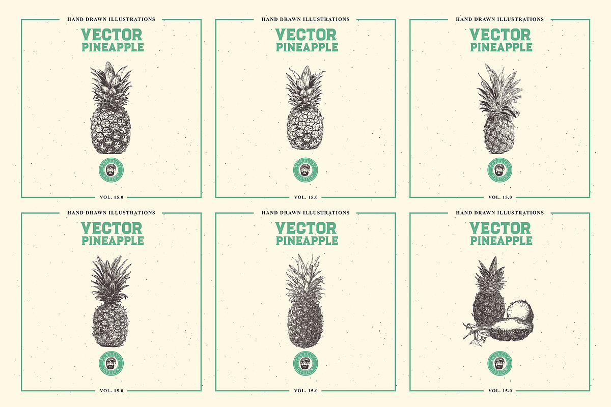 VECTOR PINEAPPLE HAND DRAWN BUNDLE, a Food Illustration by pawellpi (Photo 3 of 5)