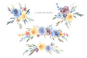 Watercolor Blue Yellow Flowers PNG, an Illustration by GraphicsDish (Thumbnail 3 of 3)