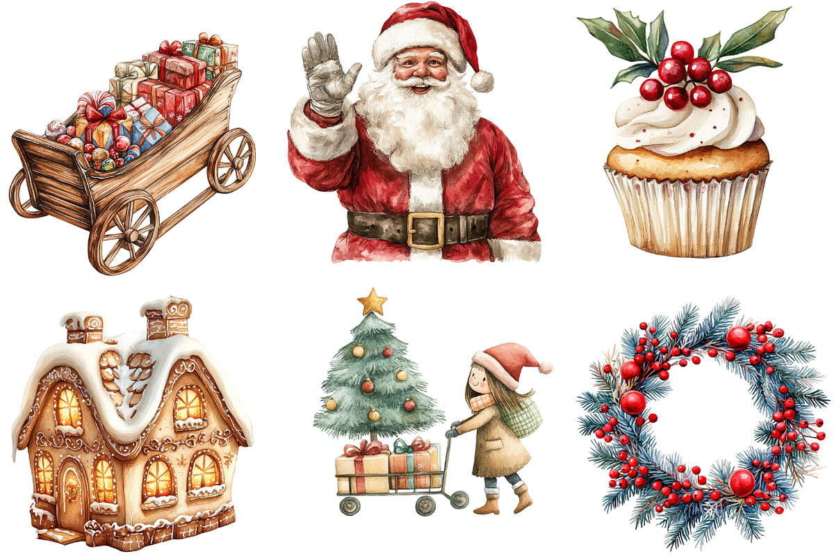 Watercolor Merry Christmas Clipart, an Illustration by Daily.Designs (Photo 4 of 4)