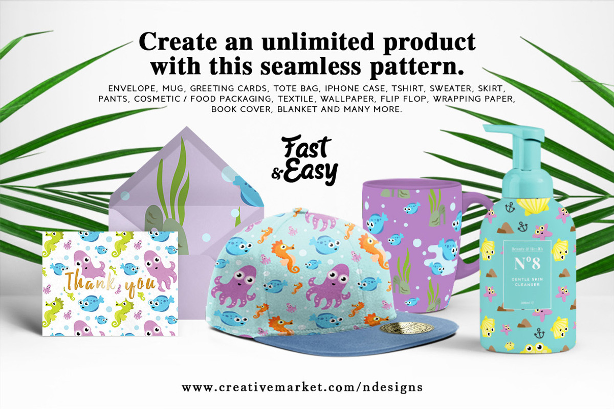 Under The Sea Seamless Pattern, a Pattern Graphic by NDesigns (Photo 4 of 4)