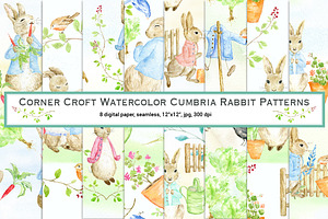 Watercolor Cumbria Rabbit Patterns