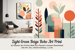 12 light green beige boho art print, a Decorative Illustration by ARTOZEN DIGITAL