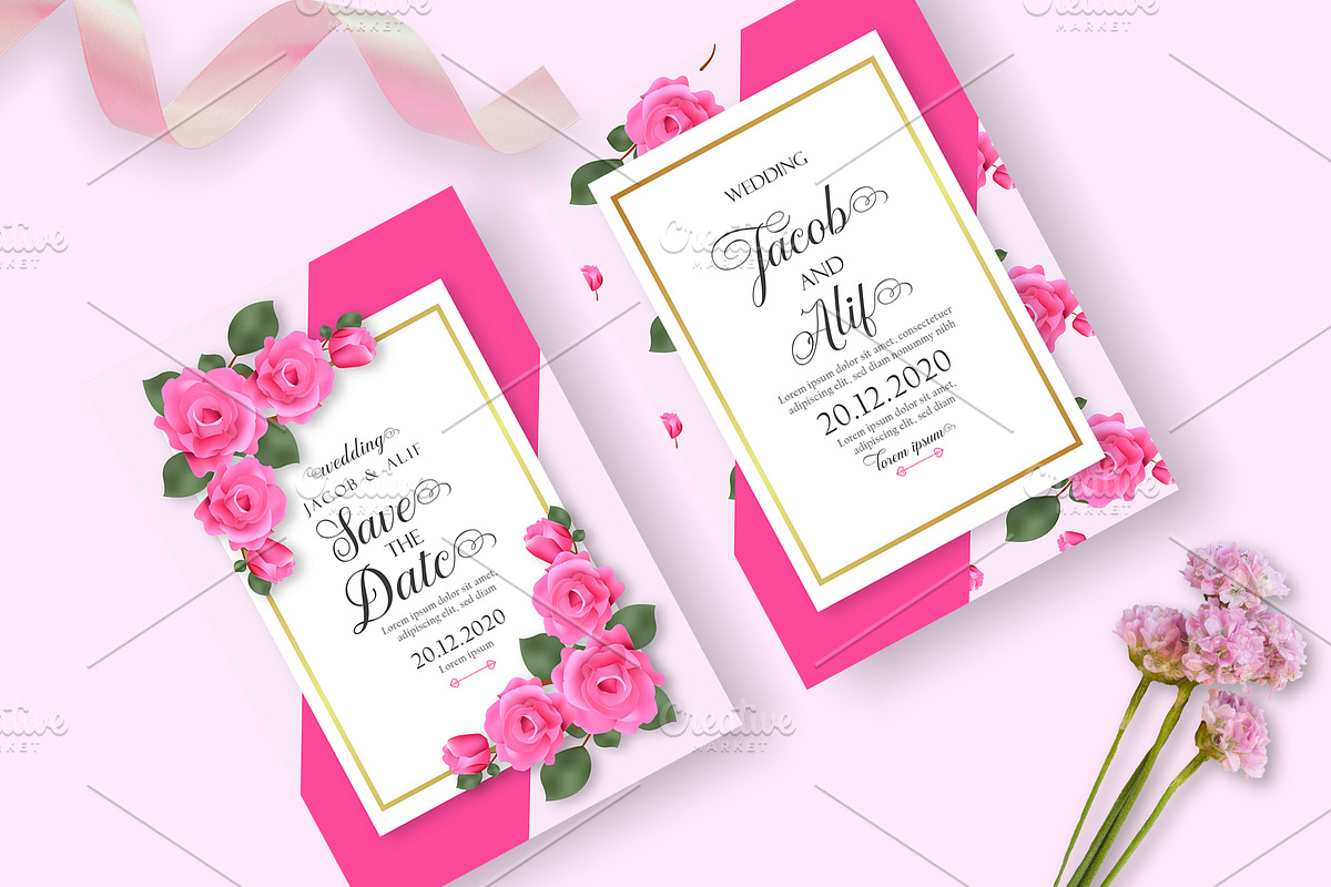 Pink Rose Wedding Invitation Set, an Invitation Template by Design with Qurat (Photo 3 of 5)