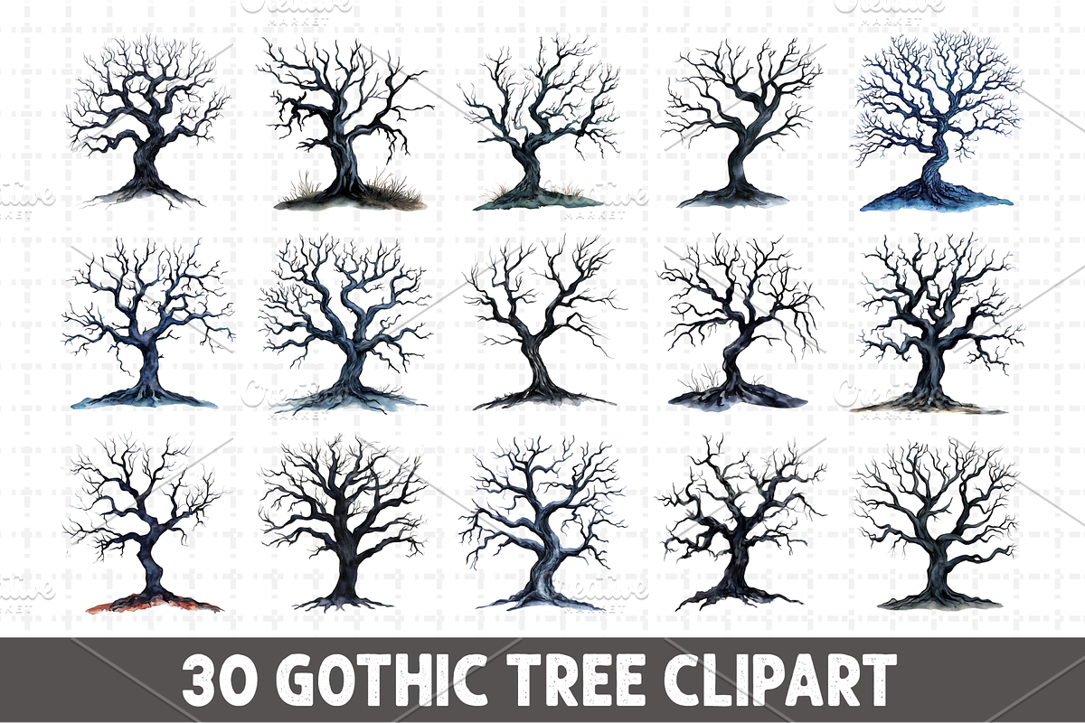 Gothic Tree Watercolor Bundle PNG, an Illustration by RaiihanCrafts