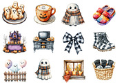 Watercolor  Cozy Halloween Clipart, an Illustration by Designworld (Thumbnail 2 of 6)