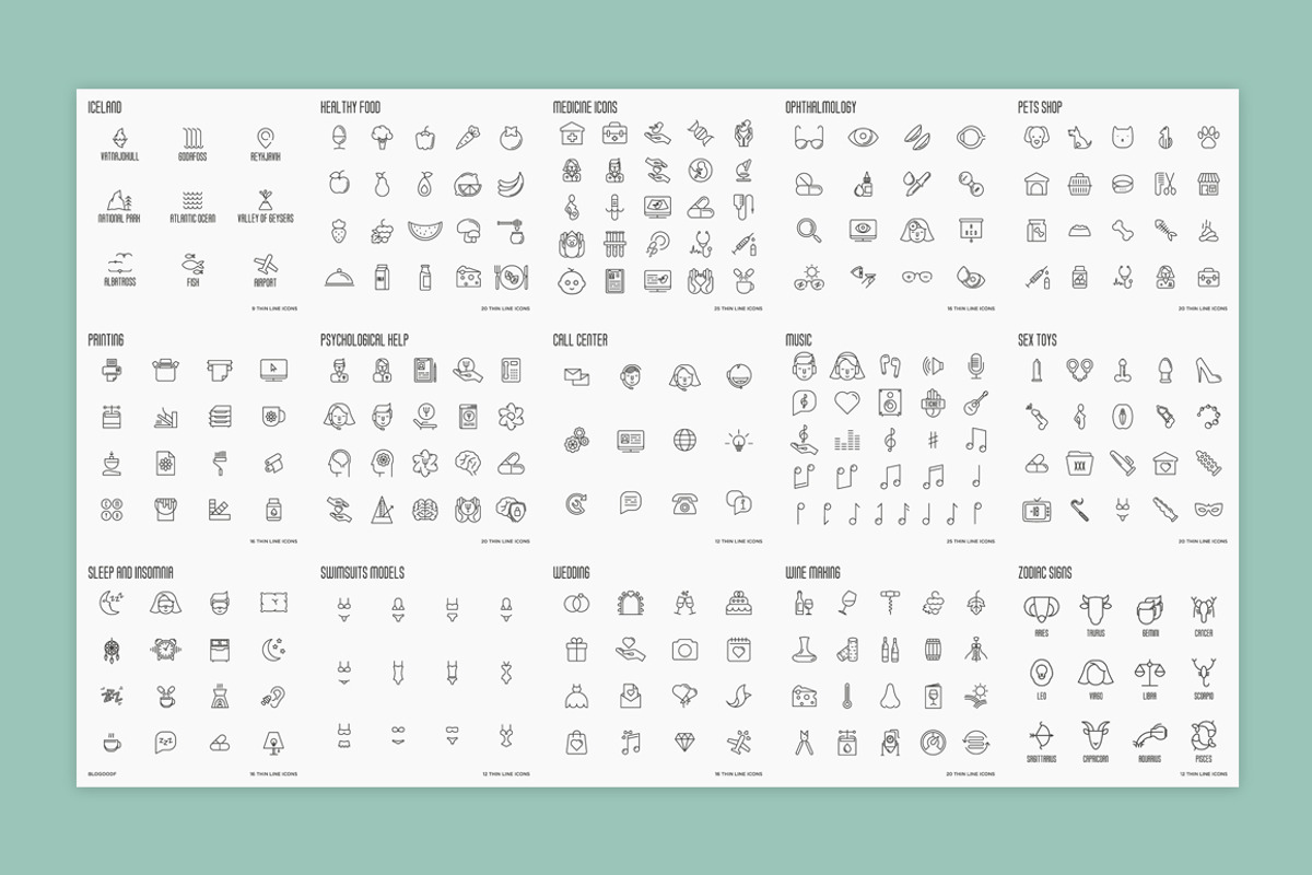 Big Bundle | 500 Thin Line Icons, an Outline Icon by Alex Blogoodf (Photo 5 of 7)