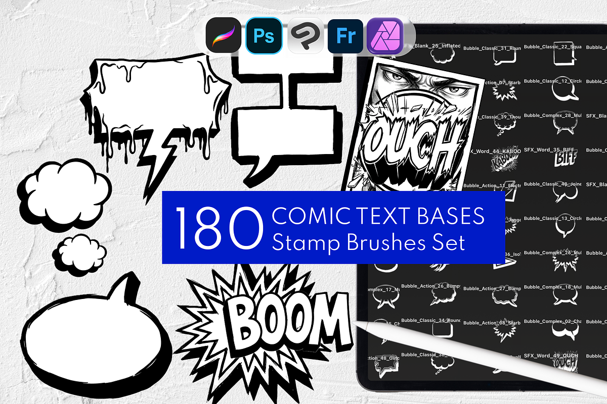 Comic Text Bases Procreate Stamps, a Brush Add-On by Selentaori Studio (Photo 1 of 10)