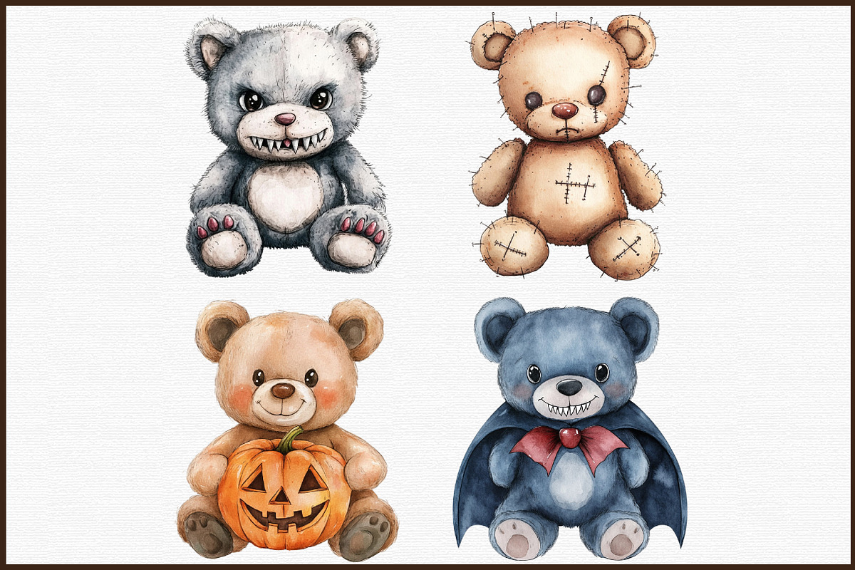 Halloween Scary Teddy Bear Clipart, an Illustration by Sublimation Artist (Photo 3 of 6)