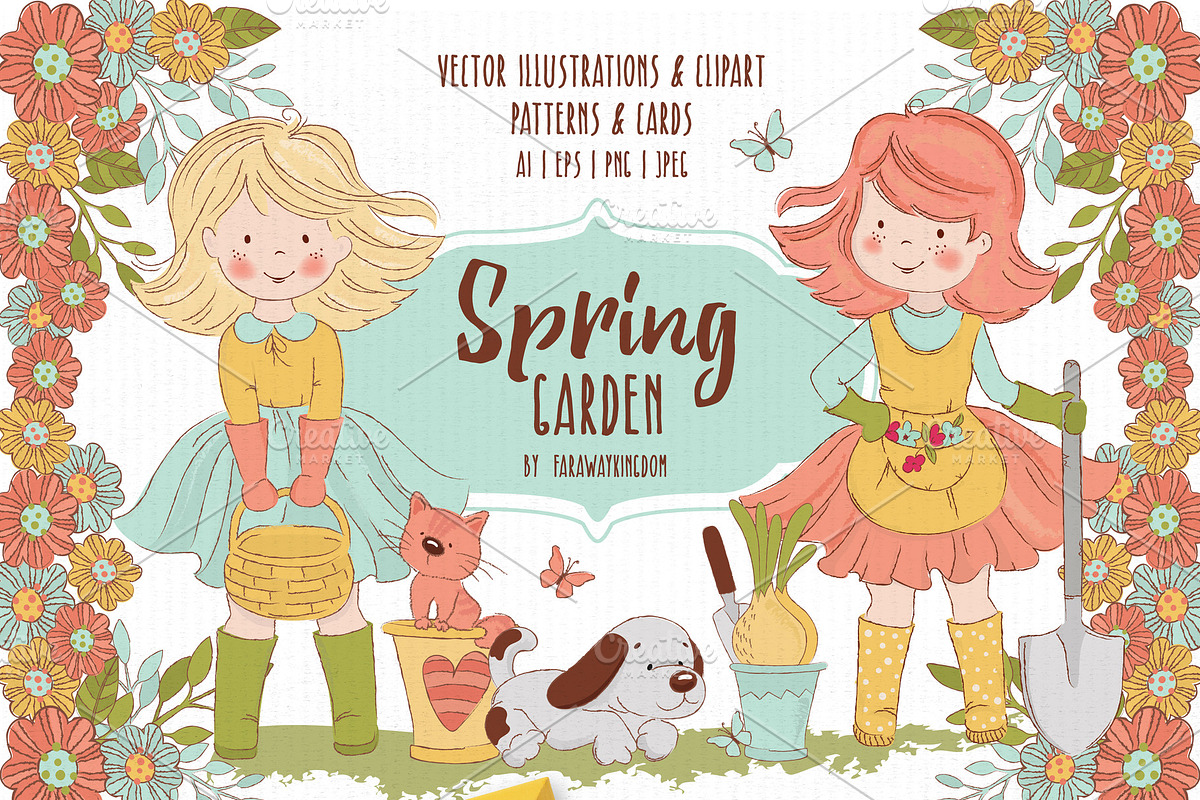 SPRING GARDEN Vector Illustration, a Decorative Illustration by FARAWAYKINGDOM (Photo 1 of 10)