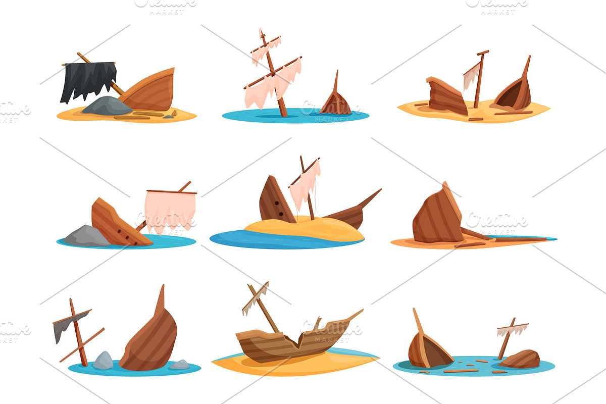 Shipwreck scenes. Cartoon broken, an Illustration by Valerie Bodnar