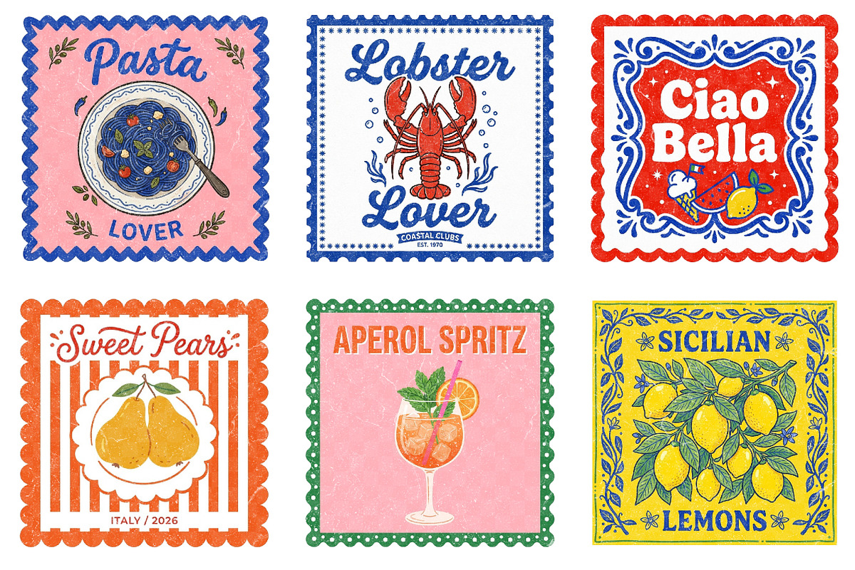 Italian Summer Stamp Clipart Bundle, an Illustration by Dream Creation (Photo 4 of 8)