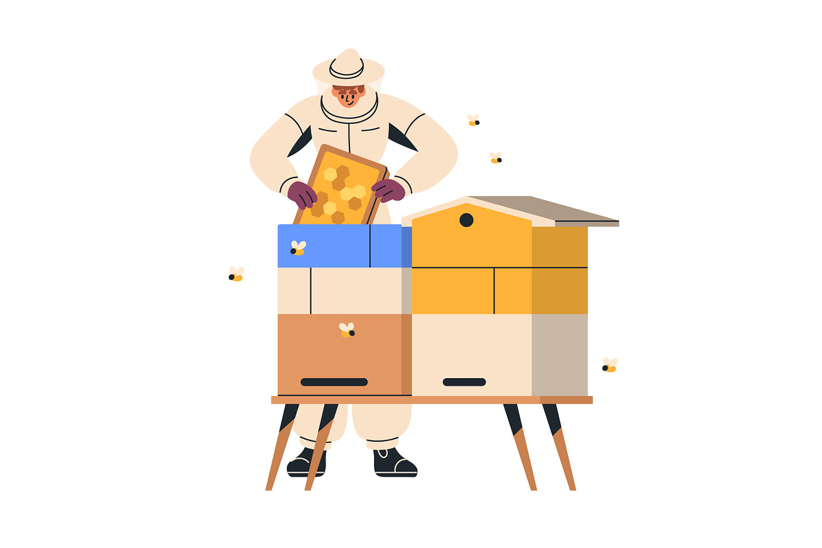 Beekeepers work with honey bees set, a Person Illustration by Good Studio (Photo 4 of 4)