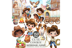 Watercolor Cowboy Clipart Bundle