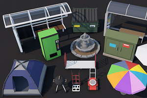 Low Poly Exterior City Street Props