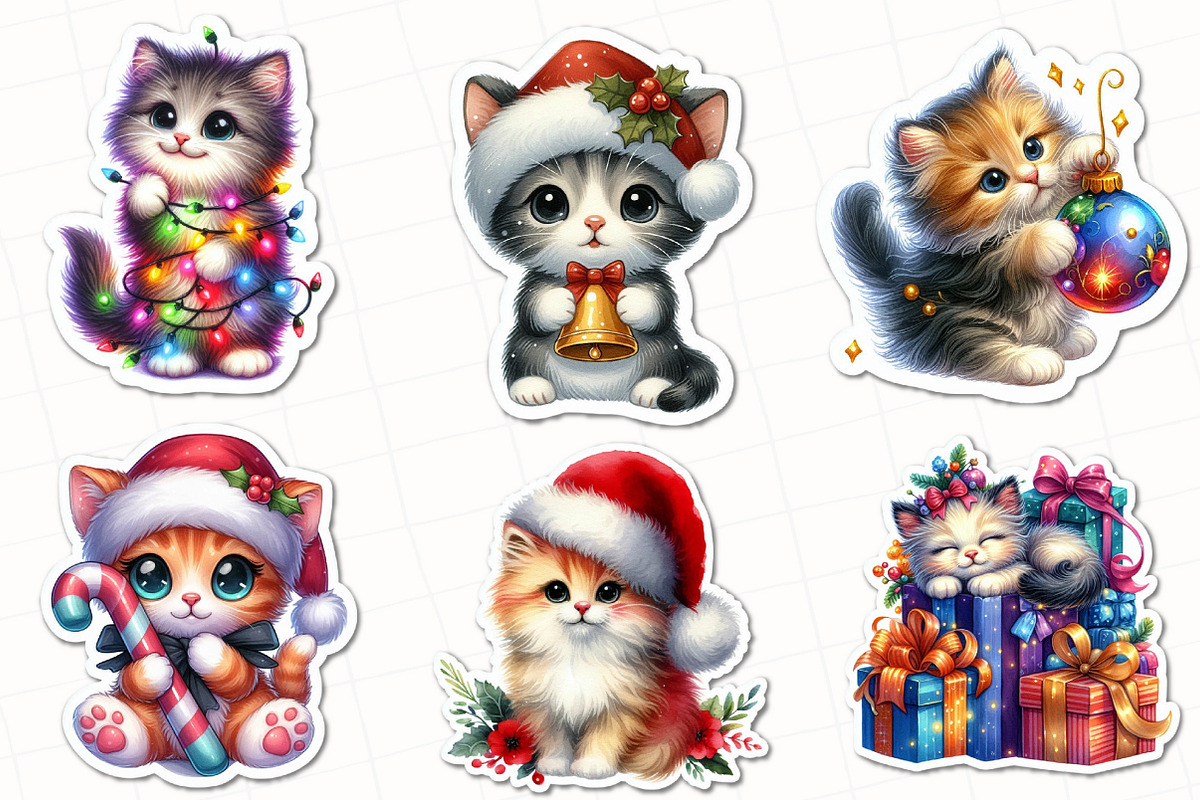Christmas Cat Sticker Clipart, an Illustration by OK Design (Photo 4 of 5)
