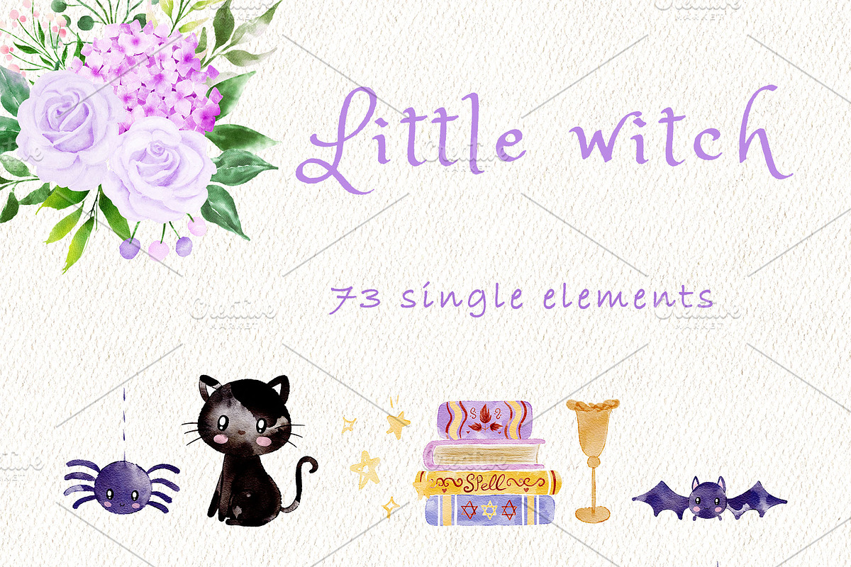 Little witch - Halloween clipart, a Decorative Illustration by heyiamalice (Photo 7 of 13)