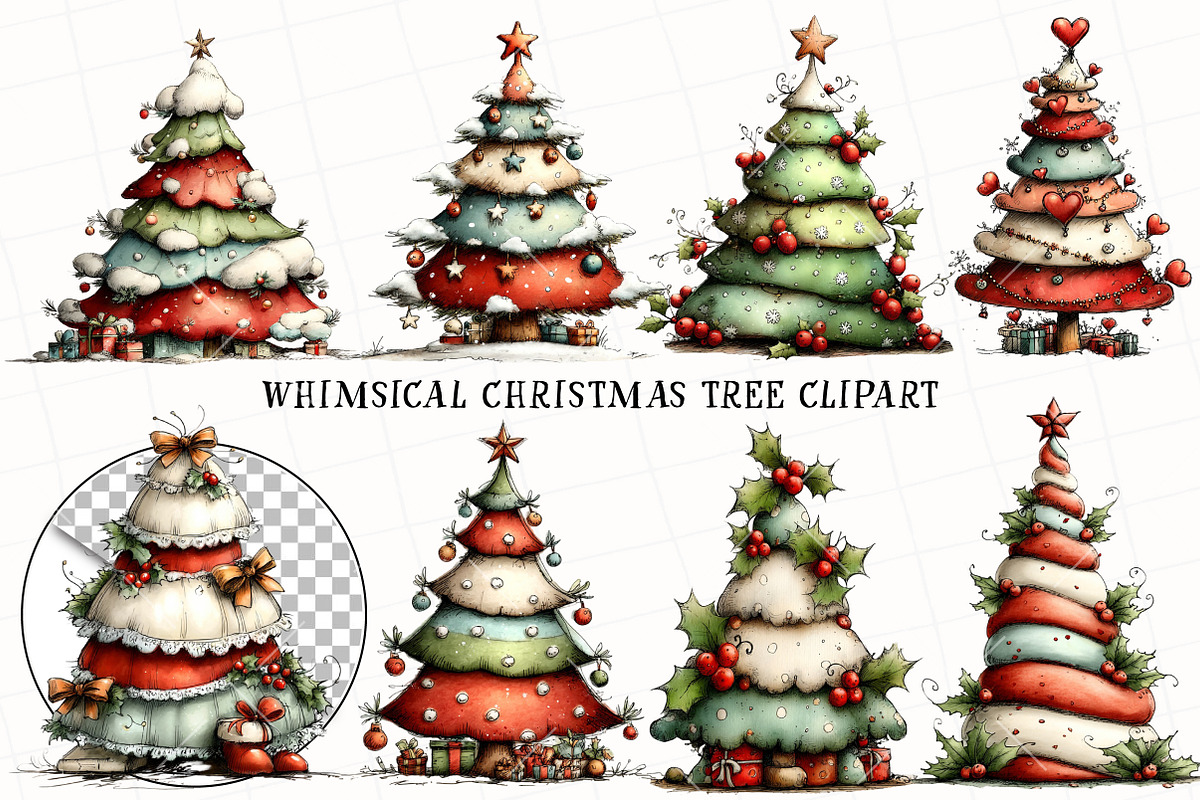 Whimsical Christmas Tree Clipart, an Illustration by OK Design (Photo 3 of 6)