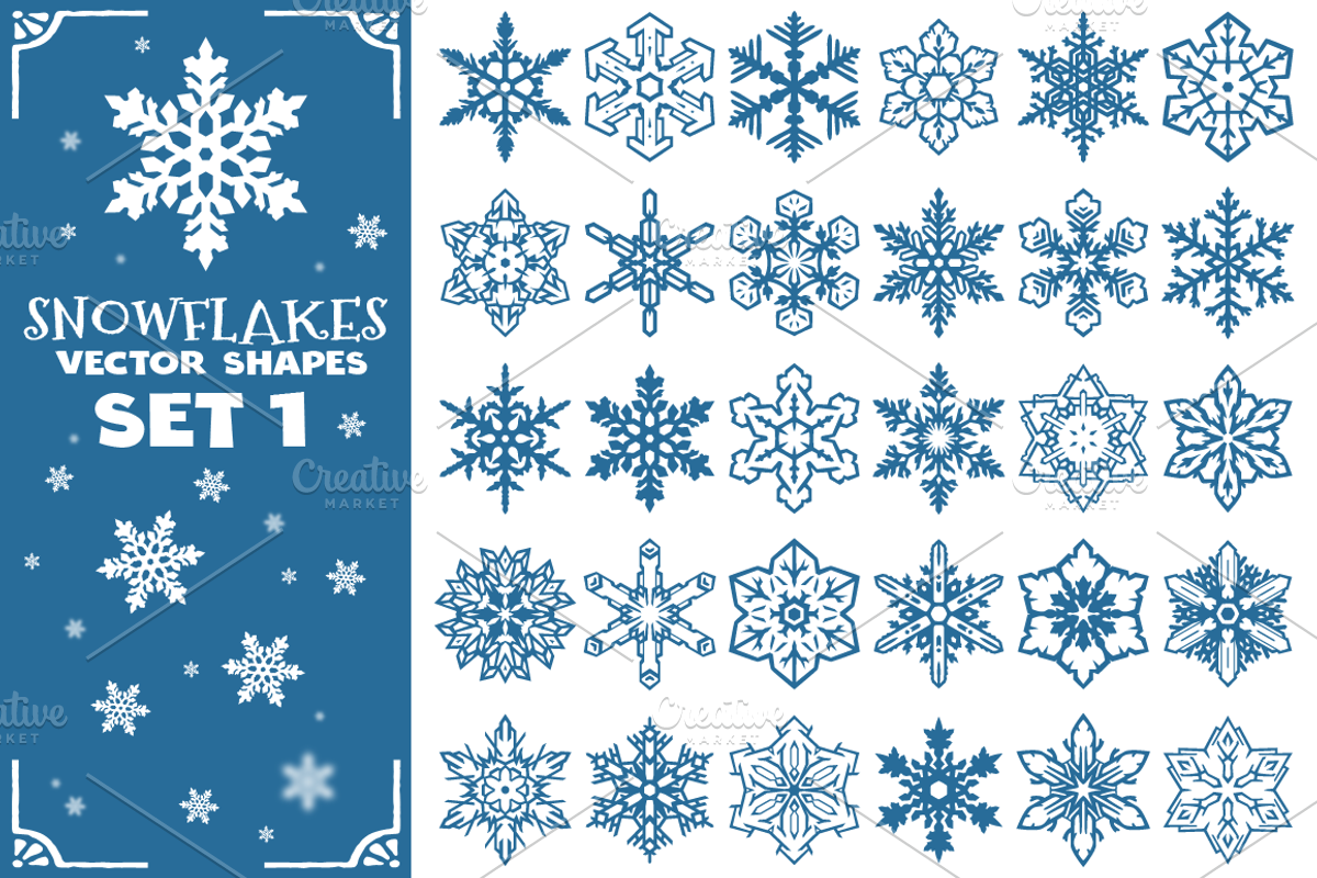Decorative Snowflakes Shapes Set 1, a Decorative Illustration by pixaroma