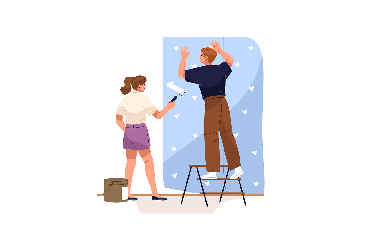 Workers repair houses set, a Person Illustration by PaperTrident (Photo 5 of 19)