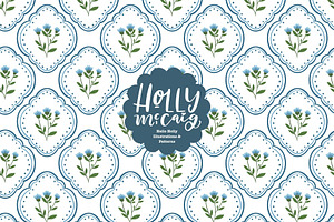 Cottage Blues Floral Pattern, a Pattern Graphic by Hello Holly Studio