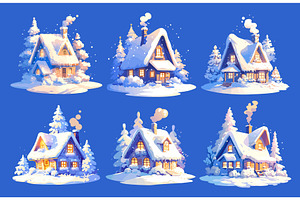 Houses In Snow. Winter House, Snowy