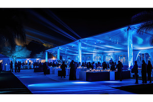 festive blue party background ai, a Food & Drink Photo by pikepicture