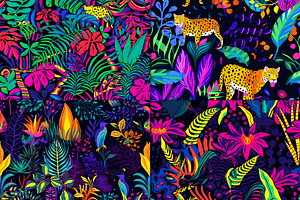 20 Seamless Neon Jungle Patterns